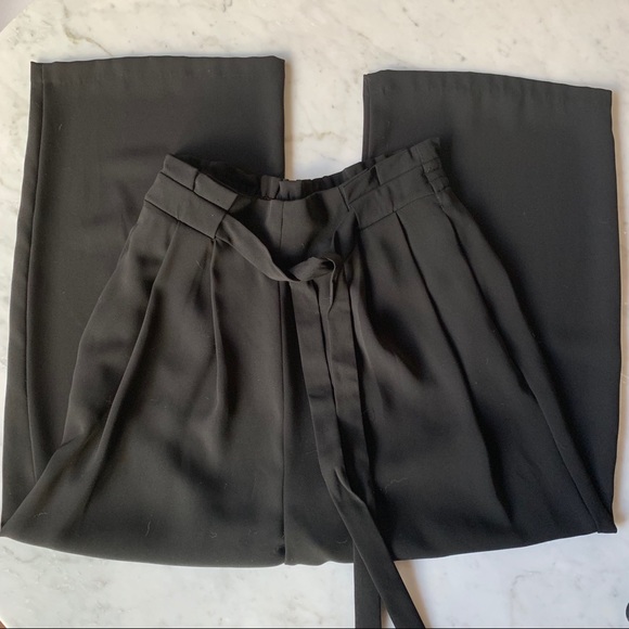D Zara | Black Wide Leg Pants Tie Waist Belt XS - Picture 2 of 5